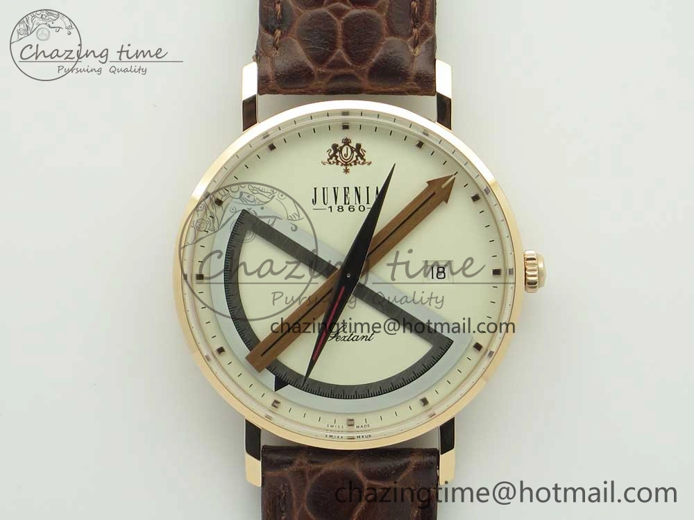 Juvenia Sextant RG FKF Best Edition White Dial on Brown Leather Strap A2892