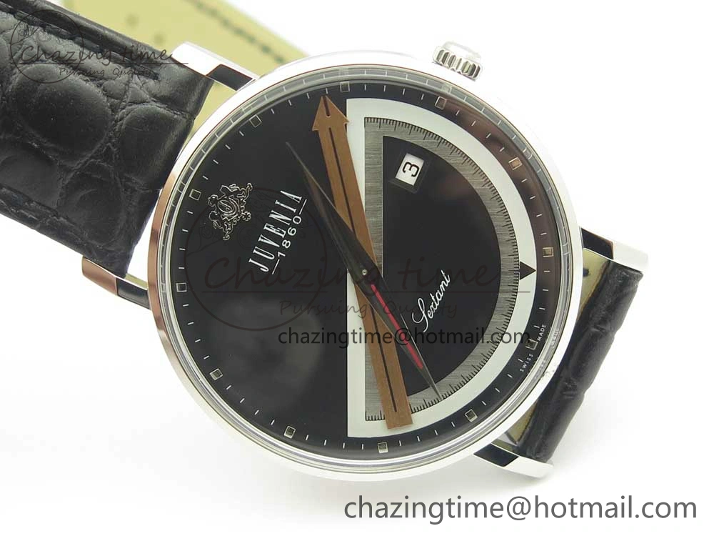 Juvenia Sextant SS FKF Best Edition Black Dial on Black Leather Strap A2892