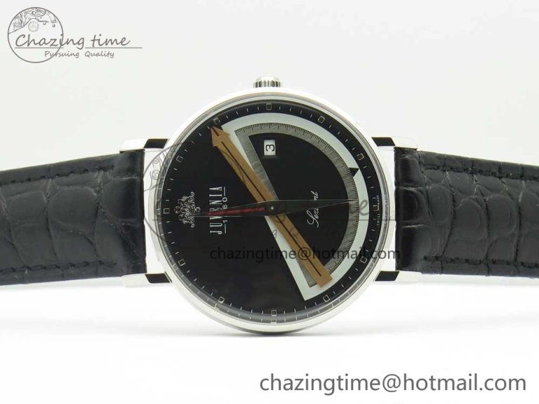 Juvenia Sextant SS FKF Best Edition Black Dial on Black Leather Strap A2892