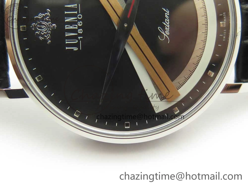 Juvenia Sextant SS FKF Best Edition Black Dial on Black Leather Strap A2892