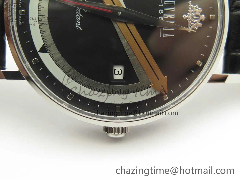 Juvenia Sextant SS FKF Best Edition Black Dial on Black Leather Strap A2892