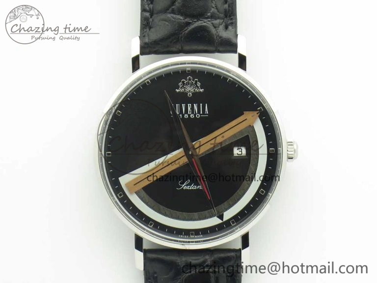 Juvenia Sextant SS FKF Best Edition Black Dial on Black Leather Strap A2892