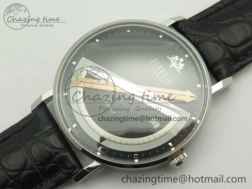 Juvenia Sextant SS FKF Best Edition Black Dial on Black Leather Strap A2892