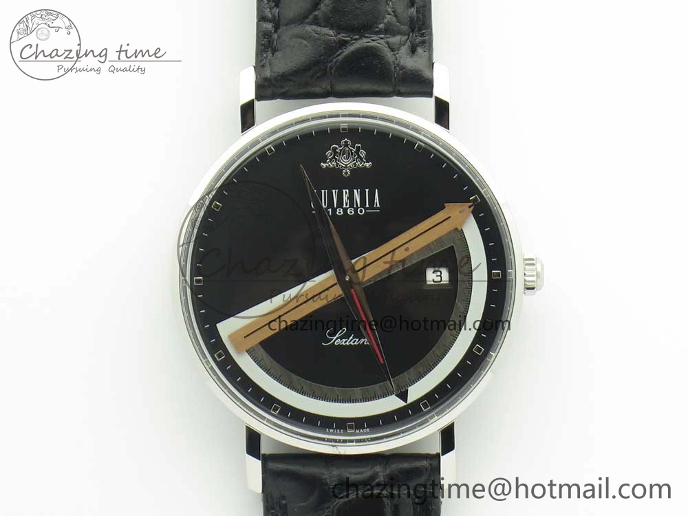 Juvenia Sextant SS FKF Best Edition Black Dial on Black Leather Strap A2892