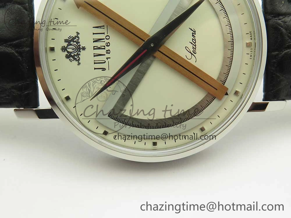 Juvenia Sextant SS FKF Best Edition White Dial on Black Leather Strap A2892