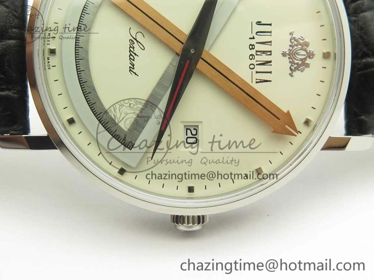 Juvenia Sextant SS FKF Best Edition White Dial on Black Leather Strap A2892