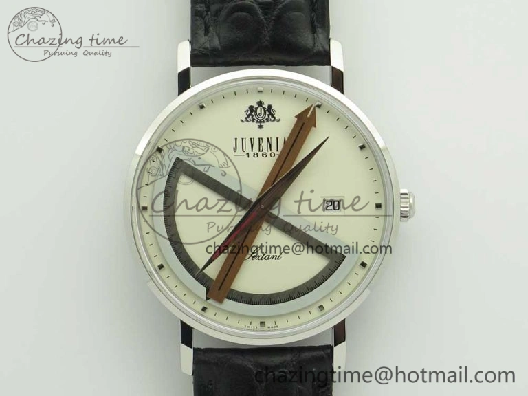 Juvenia Sextant SS FKF Best Edition White Dial on Black Leather Strap A2892