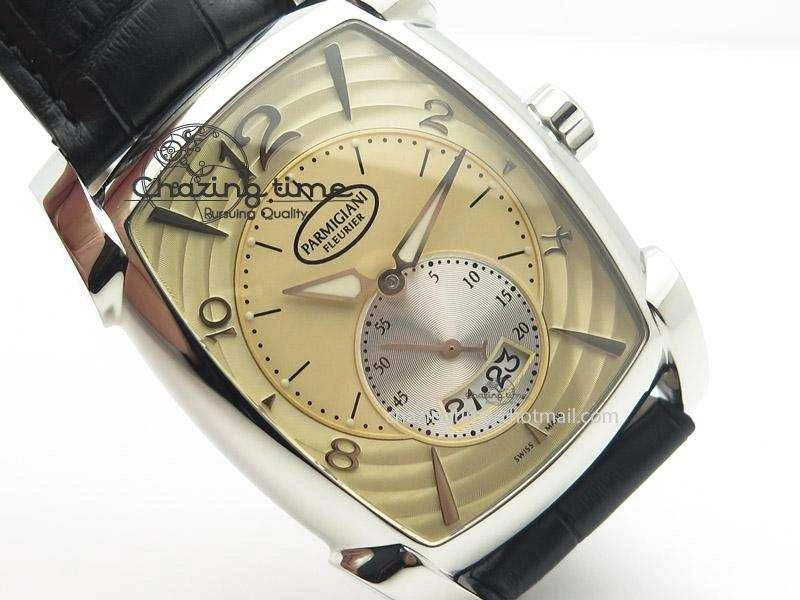 Kalpa Grande SS Gold Textured Dial On Black Leather Strap A331