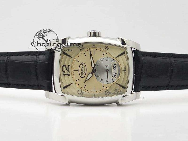 Kalpa Grande SS Gold Textured Dial On Black Leather Strap A331