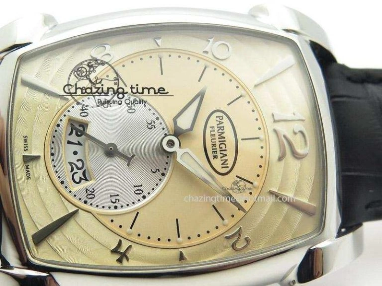 Kalpa Grande SS Gold Textured Dial On Black Leather Strap A331