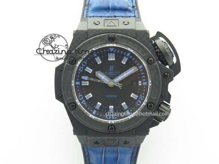 King Power 48mm OceanGraphic 4000 Carbon V6F 1:1 Black Dial Blue Gummy Strap A7750