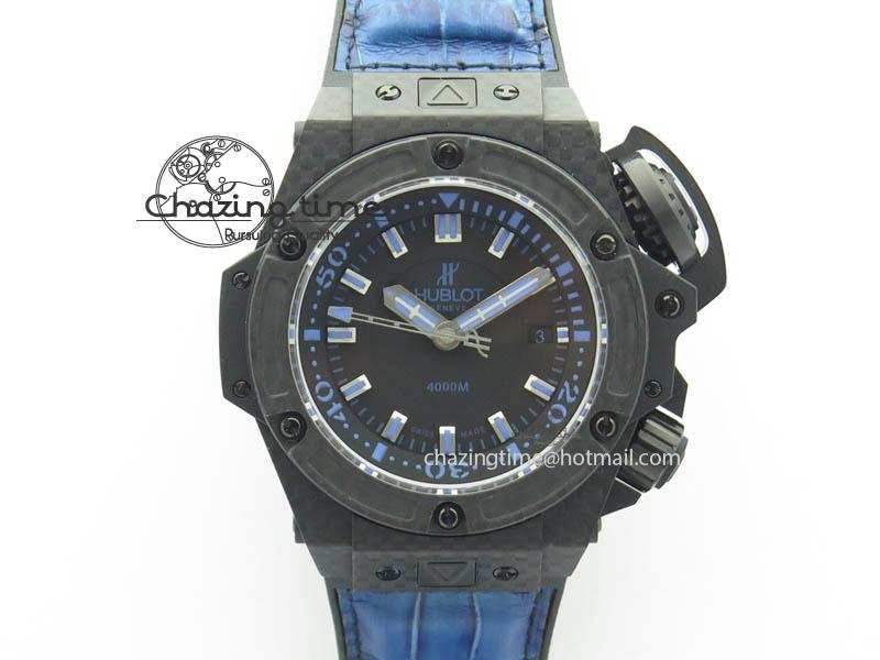 King Power 48mm OceanGraphic 4000 Carbon V6F 1:1 Black Dial Blue Gummy Strap A7750