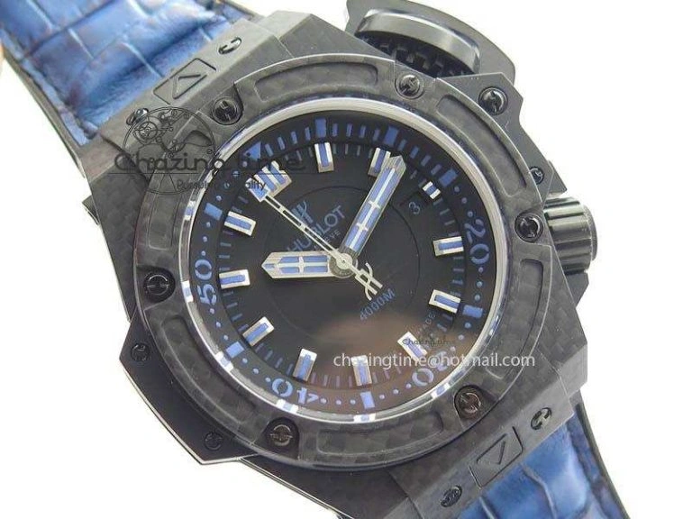 King Power 48mm OceanGraphic 4000 Carbon V6F 1:1 Black Dial Blue Gummy Strap A7750