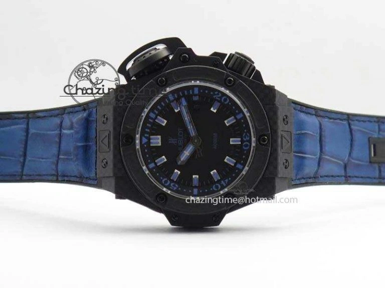 King Power 48mm OceanGraphic 4000 Carbon V6F 1:1 Black Dial Blue Gummy Strap A7750