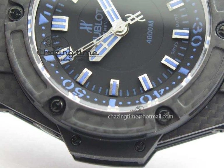 King Power 48mm OceanGraphic 4000 Carbon V6F 1:1 Black Dial Blue Gummy Strap A7750