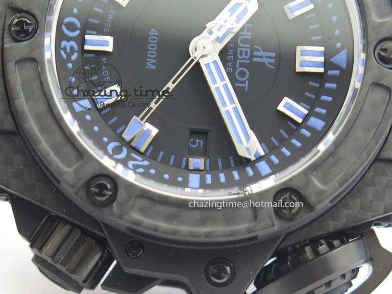 King Power 48mm OceanGraphic 4000 Carbon V6F 1:1 Black Dial Blue Gummy Strap A7750