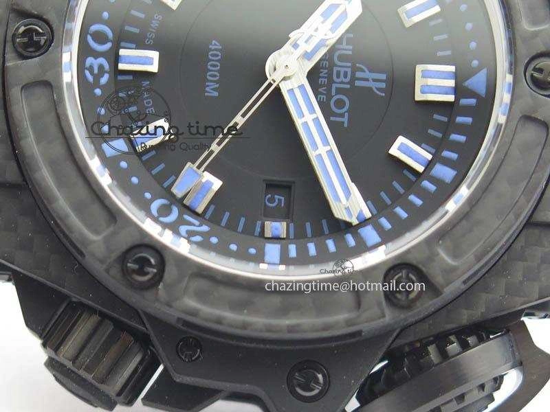 King Power 48mm OceanGraphic 4000 Carbon V6F 1:1 Black Dial Blue Gummy Strap A7750