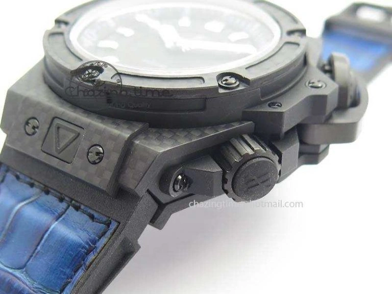 King Power 48mm OceanGraphic 4000 Carbon V6F 1:1 Black Dial Blue Gummy Strap A7750