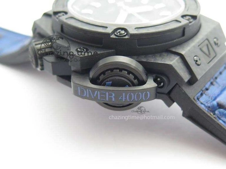 King Power 48mm OceanGraphic 4000 Carbon V6F 1:1 Black Dial Blue Gummy Strap A7750