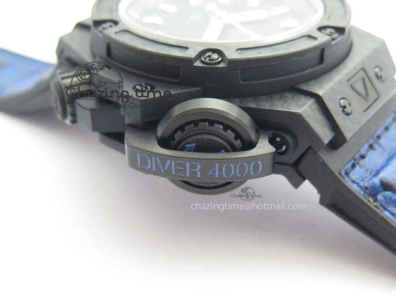 King Power 48mm OceanGraphic 4000 Carbon V6F 1:1 Black Dial Blue Gummy Strap A7750