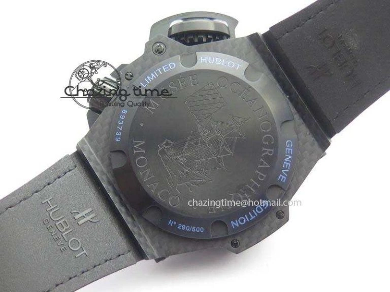 King Power 48mm OceanGraphic 4000 Carbon V6F 1:1 Black Dial Blue Gummy Strap A7750