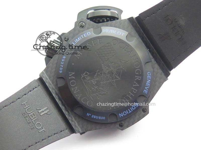 King Power 48mm OceanGraphic 4000 Carbon V6F 1:1 Black Dial Blue Gummy Strap A7750