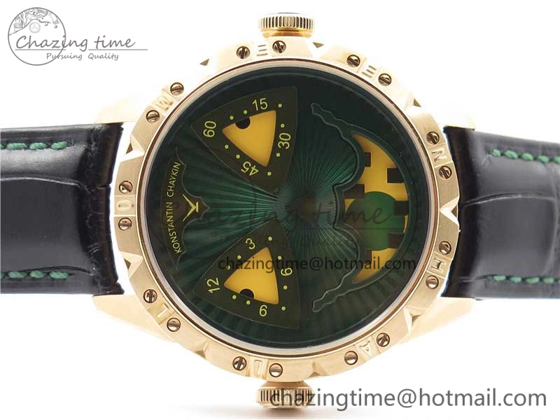 Konstantin Chaykin Joker RG TWF Best Edition Green Pumpkin Dial on Black Leather Strap NH35A