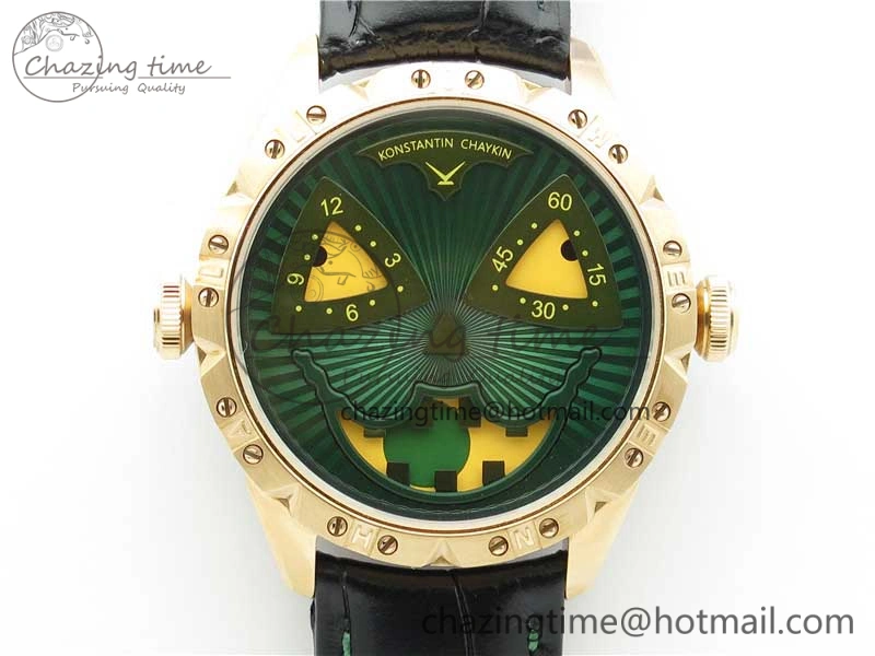 Konstantin Chaykin Joker RG TWF Best Edition Green Pumpkin Dial on Black Leather Strap NH35A
