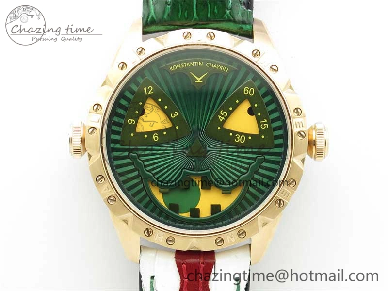 Konstantin Chaykin Joker RG TWF Best Edition Green Pumpkin Dial on Black Tie Leather Strap NH35A