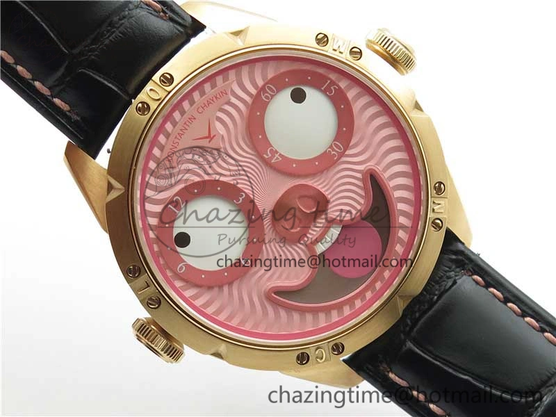 Konstantin Chaykin Joker RG TWF Best Edition Pink Pig Dial on Black Leather Strap NH35A