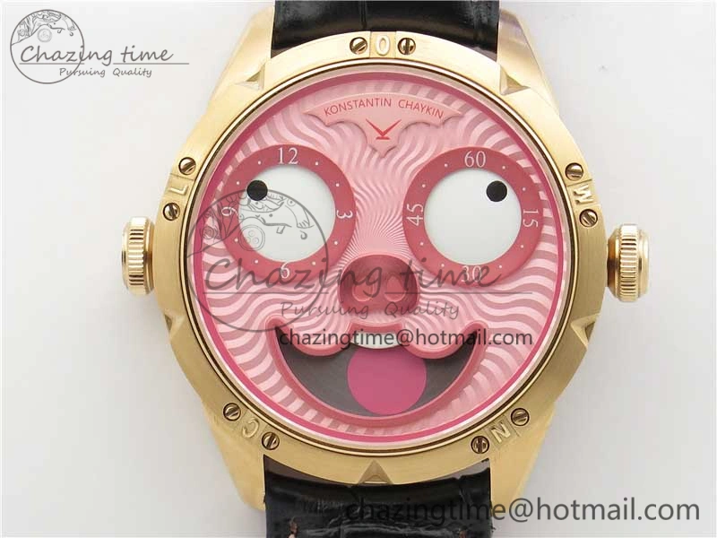 Konstantin Chaykin Joker RG TWF Best Edition Pink Pig Dial on Black Leather Strap NH35A