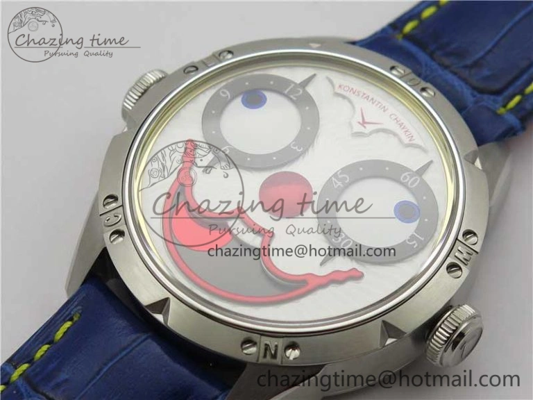 Konstantin Chaykin Joker SS TWF Best Edition White Dial Yellow Inner Bezel on Blue Leather Strap NH35A