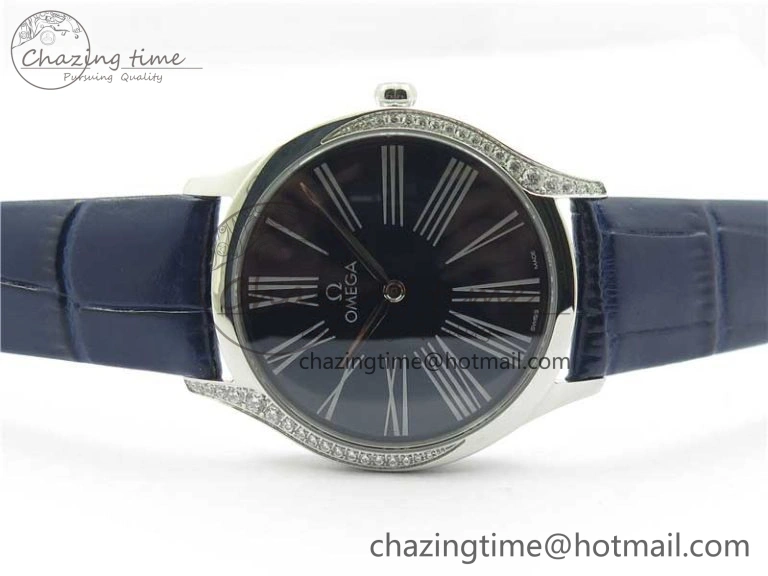 Ladies’ De Ville Trésor Diamond Blue Dial Blue Fabric Watch OXF 1:1 Best Edition Swiss Quartz
