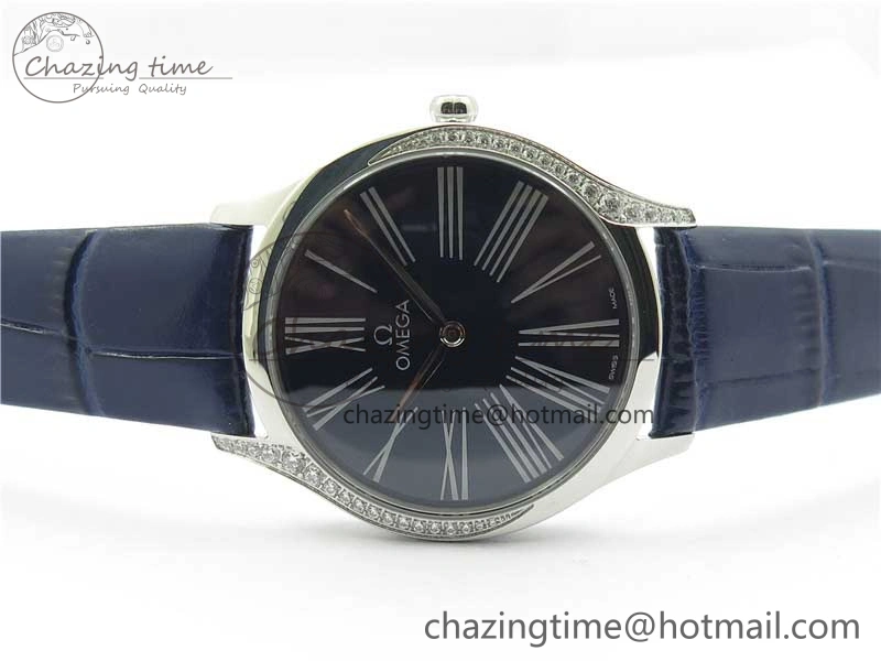 Ladies’ De Ville Trésor Diamond Blue Dial Blue Fabric Watch OXF 1:1 Best Edition Swiss Quartz