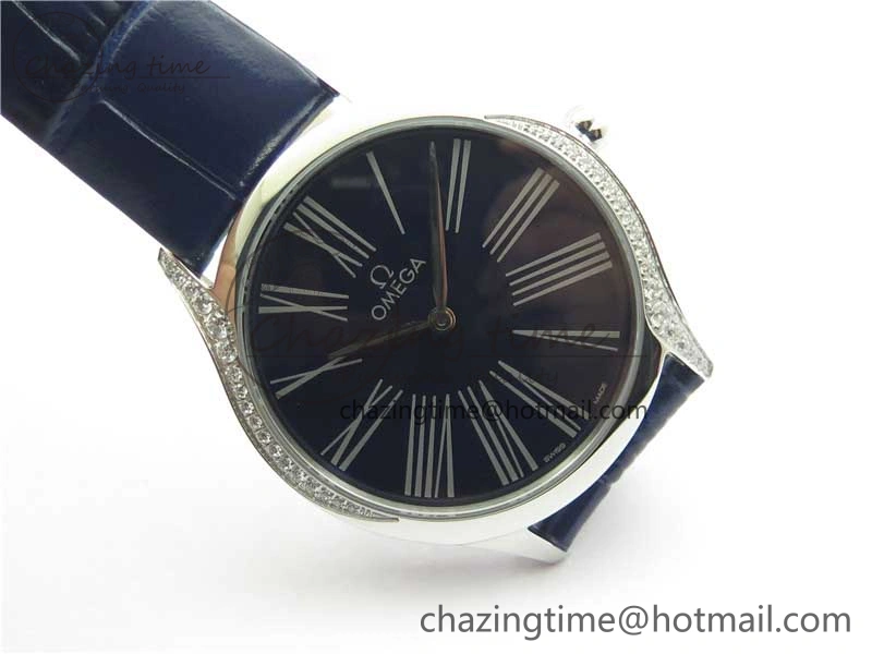 Ladies’ De Ville Trésor Diamond Blue Dial Blue Fabric Watch OXF 1:1 Best Edition Swiss Quartz