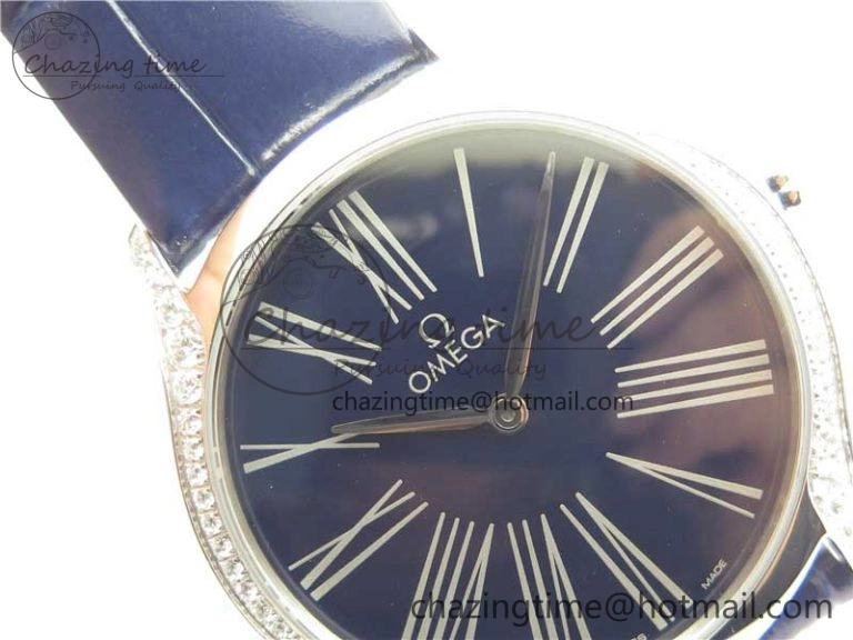 Ladies’ De Ville Trésor Diamond Blue Dial Blue Fabric Watch OXF 1:1 Best Edition Swiss Quartz
