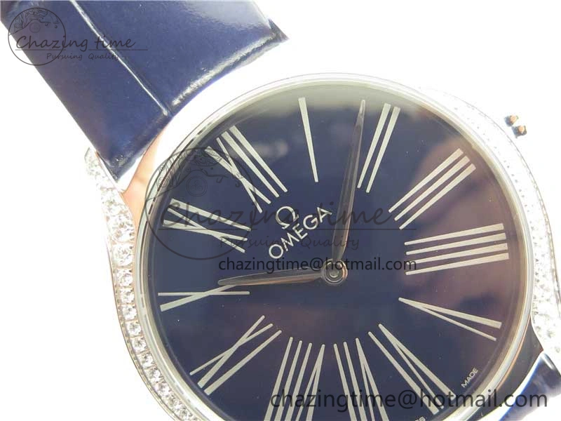 Ladies’ De Ville Trésor Diamond Blue Dial Blue Fabric Watch OXF 1:1 Best Edition Swiss Quartz
