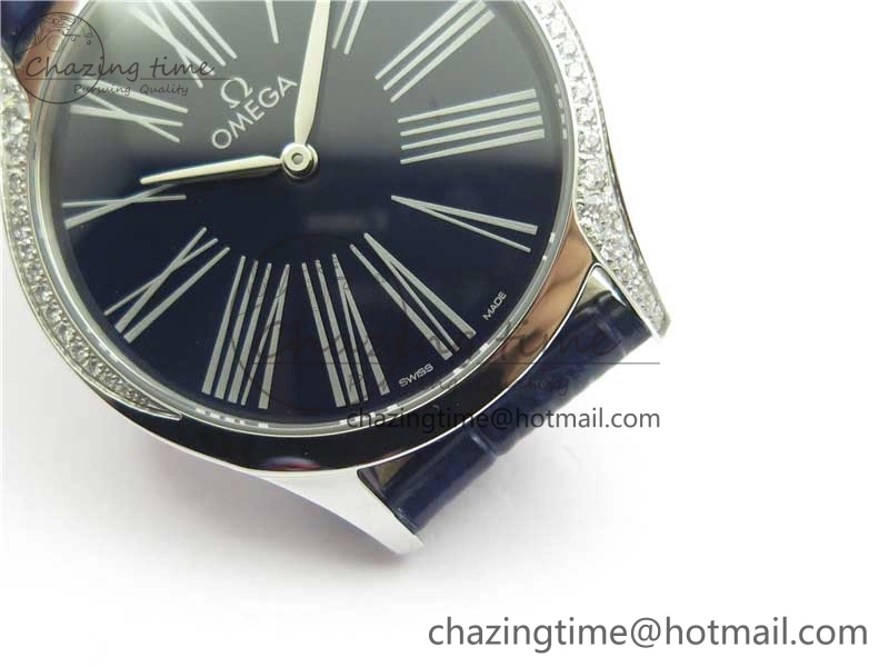 Ladies’ De Ville Trésor Diamond Blue Dial Blue Fabric Watch OXF 1:1 Best Edition Swiss Quartz