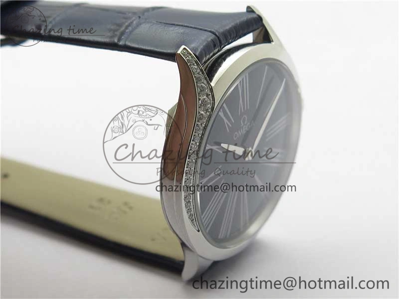 Ladies’ De Ville Trésor Diamond Blue Dial Blue Fabric Watch OXF 1:1 Best Edition Swiss Quartz