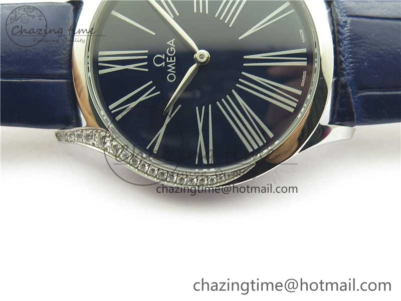 Ladies’ De Ville Trésor Diamond Blue Dial Blue Fabric Watch OXF 1:1 Best Edition Swiss Quartz