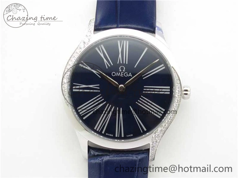 Ladies’ De Ville Trésor Diamond Blue Dial Blue Fabric Watch OXF 1:1 Best Edition Swiss Quartz