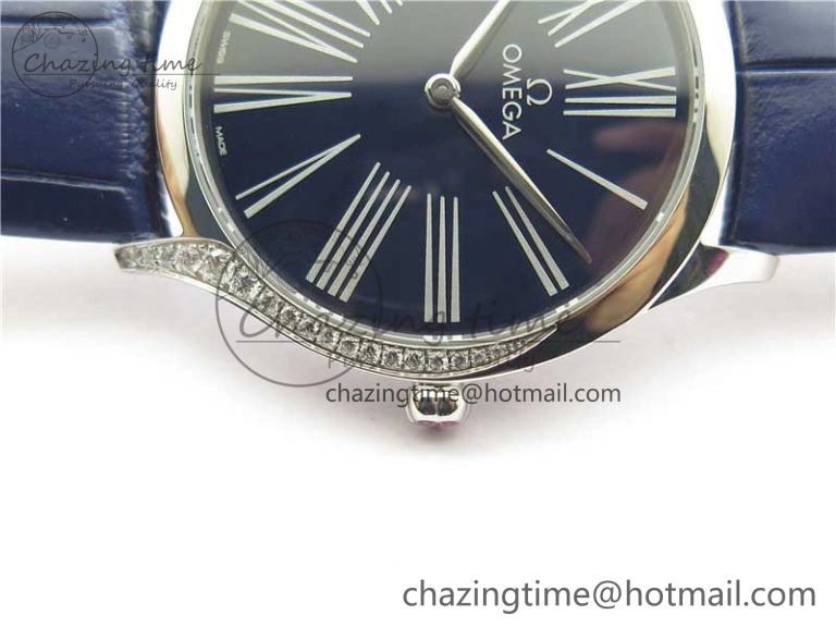 Ladies’ De Ville Trésor Diamond Blue Dial Blue Fabric Watch OXF 1:1 Best Edition Swiss Quartz