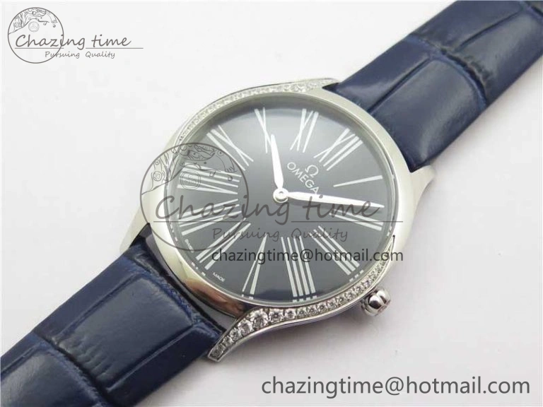 Ladies’ De Ville Trésor Diamond Blue Dial Blue Fabric Watch OXF 1:1 Best Edition Swiss Quartz
