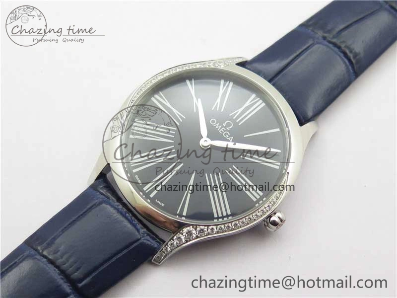 Ladies’ De Ville Trésor Diamond Blue Dial Blue Fabric Watch OXF 1:1 Best Edition Swiss Quartz