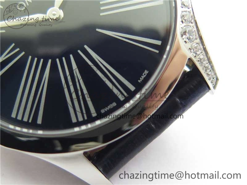 Ladies’ De Ville Trésor Diamond SS 3AF 1:1 Best Edition Black Dial On Black Leather Strap Swiss Quartz