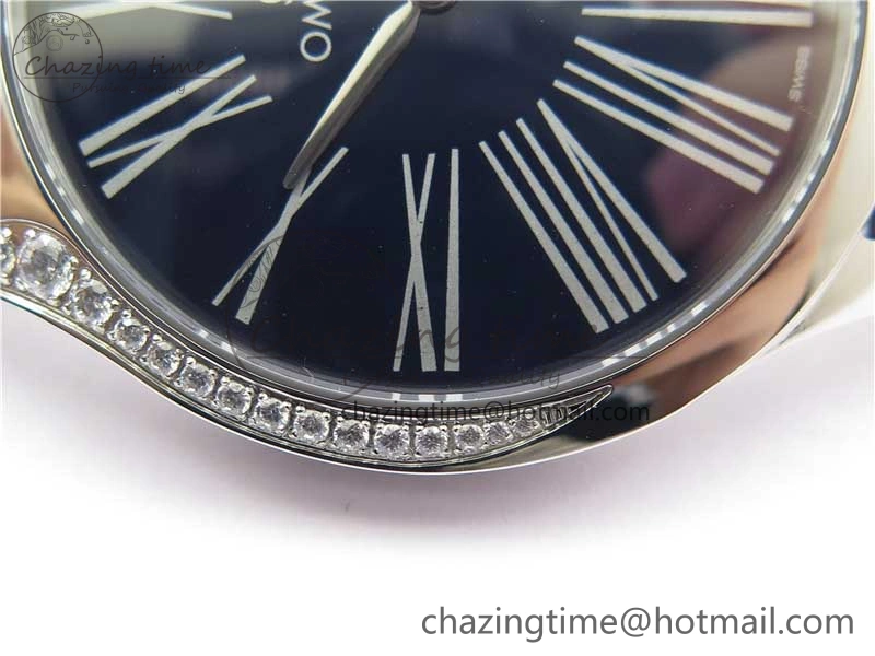 Ladies’ De Ville Trésor Diamond SS 3AF 1:1 Best Edition Black Dial On Black Leather Strap Swiss Quartz
