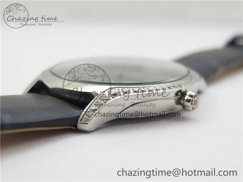 Ladies’ De Ville Trésor Diamond SS 3AF 1:1 Best Edition Black Dial On Black Leather Strap Swiss Quartz