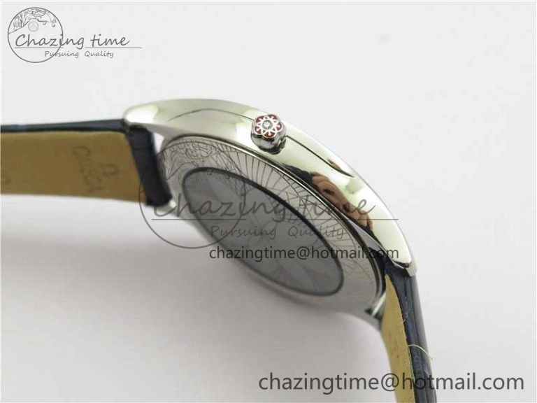 Ladies’ De Ville Trésor Diamond SS 3AF 1:1 Best Edition Black Dial On Black Leather Strap Swiss Quartz
