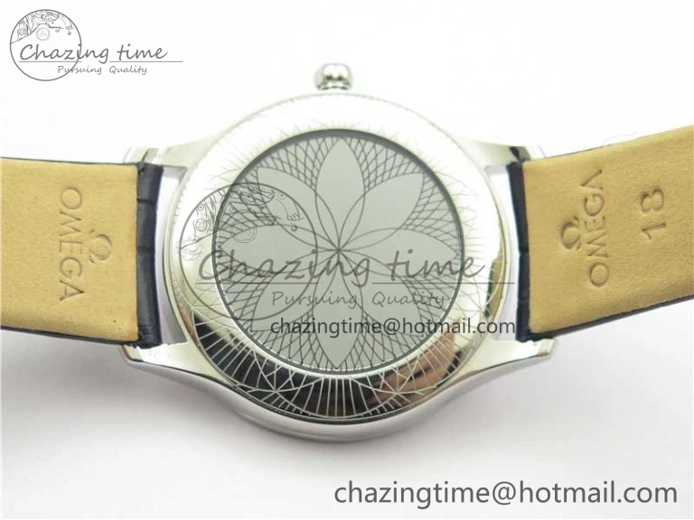Ladies’ De Ville Trésor Diamond SS 3AF 1:1 Best Edition Black Dial On Black Leather Strap Swiss Quartz