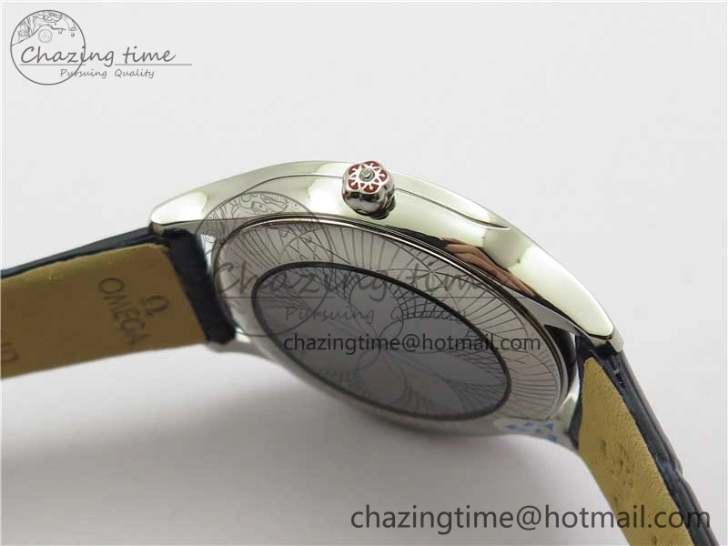 Ladies’ De Ville Trésor Diamond SS 3AF 1:1 Best Edition Black MOP Dial On Black Leather Strap Swiss Quartz